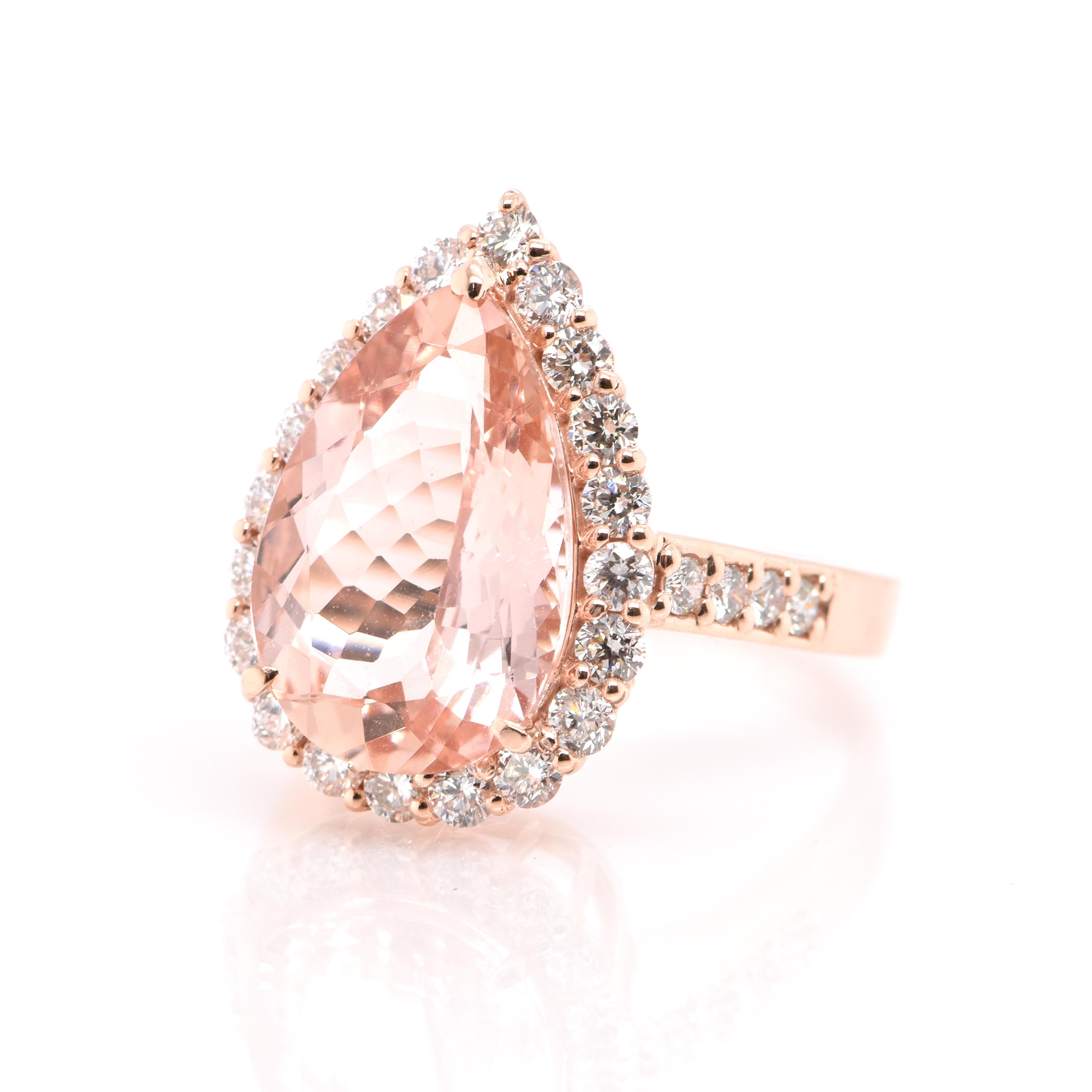 A beautiful Cocktail Ring featuring a 5.16 Carat Natural Morganite (Pink Beryl) and 1.00 Carats of Diamond Accents set in 18 Karat Rose Gold. Having been first discovered in the early 1900s, Morganite was named after the famed banker and gem
