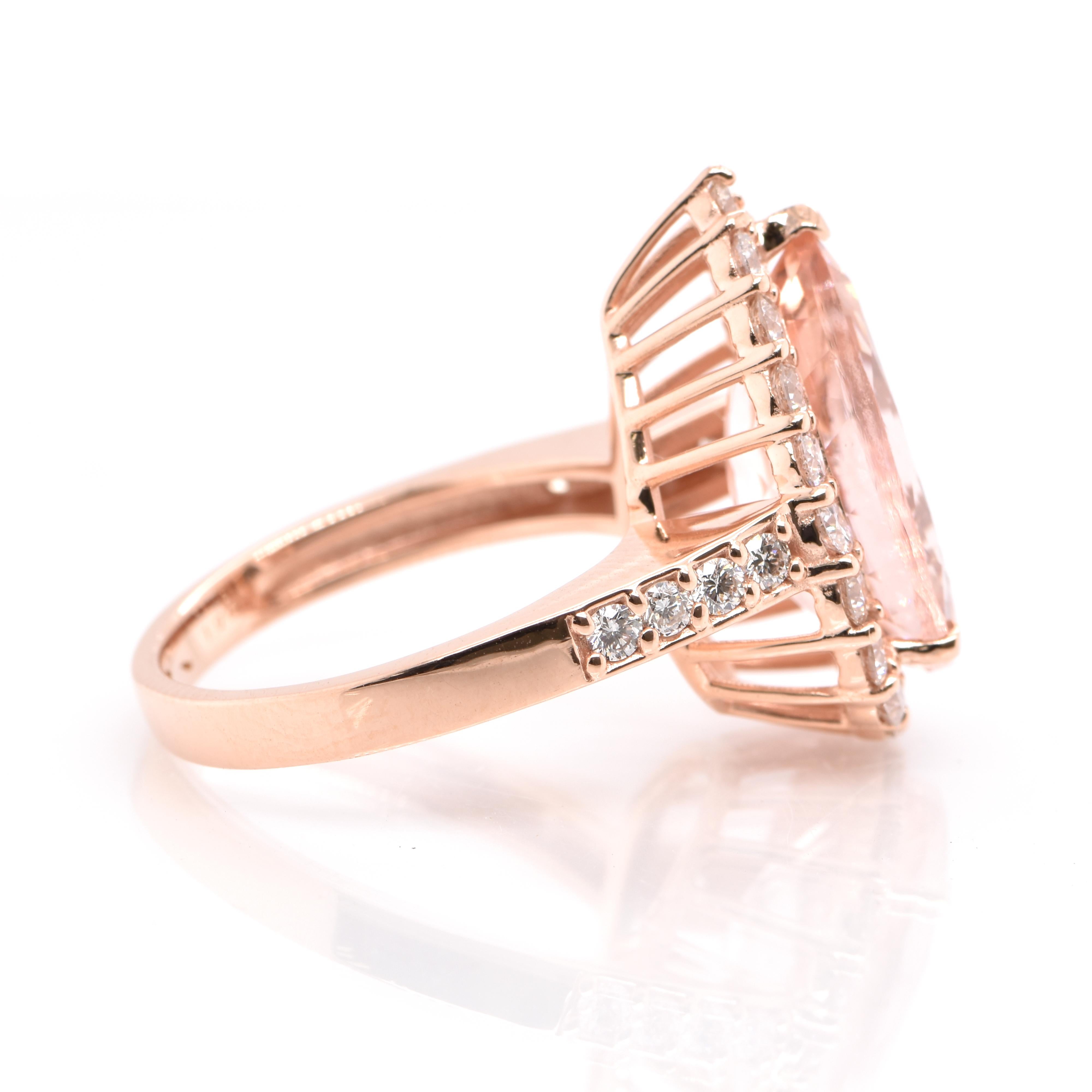 Pear Cut 5.16 Carat Natural Morganite and Diamond Cocktail Ring Set in 18 Karat Rose Gold