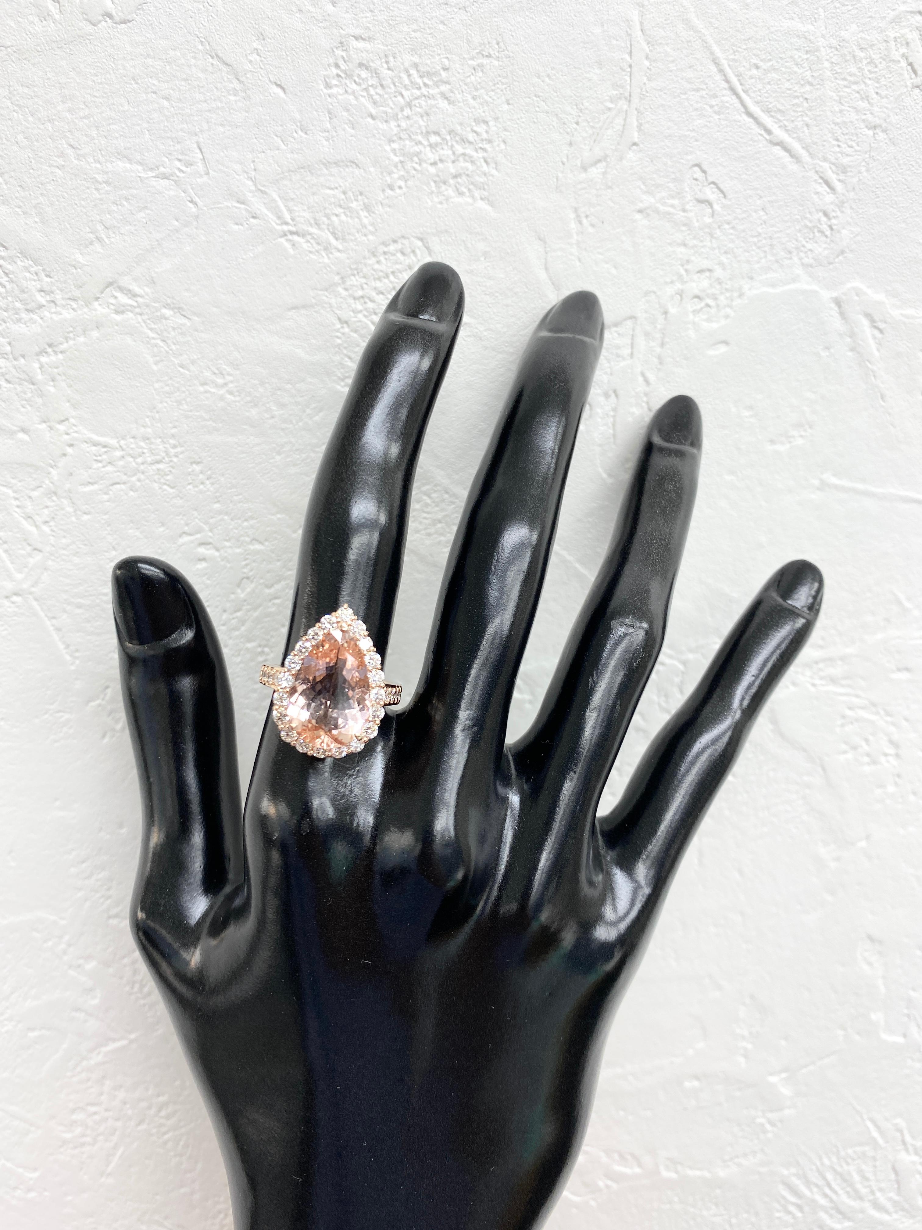 Women's 5.16 Carat Natural Morganite and Diamond Cocktail Ring Set in 18 Karat Rose Gold