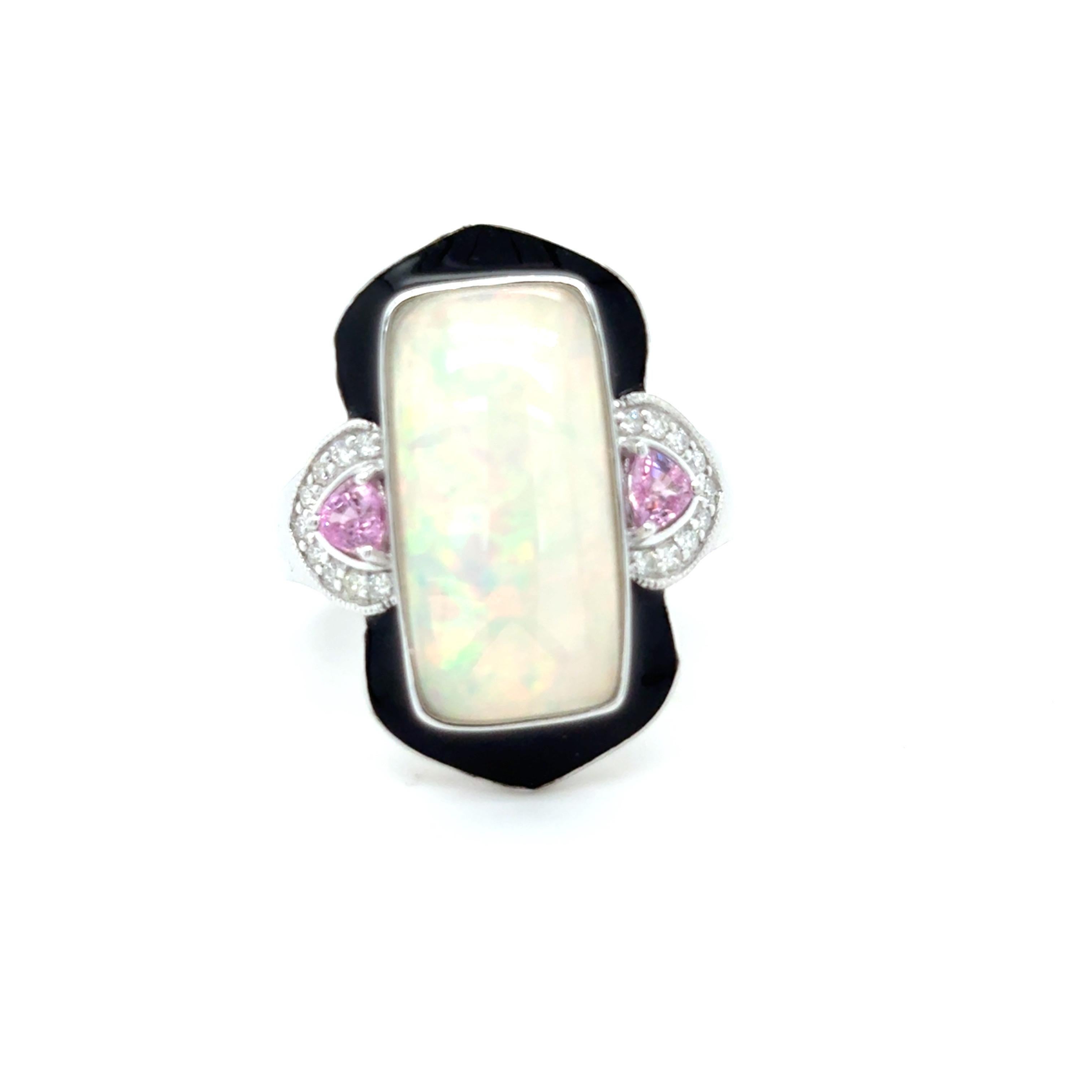 5,16 Karat Opal Pink Saphir Diamant Ring (Baguetteschliff) im Angebot