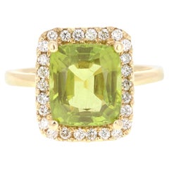 5.16 Carat Peridot Diamond 14 Karat Yellow Gold Ring