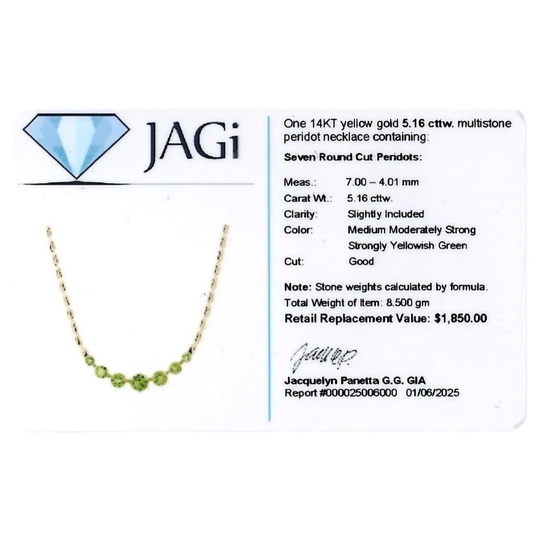 Collier à maillons d'accentuation en or jaune 14 carats avec péridot taille ronde de 5,16 carats au total en vente 5