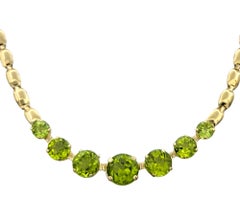 5.16 Carat Total Round Cut Peridot Accent Link Necklace in 14 Karat Yellow Gold