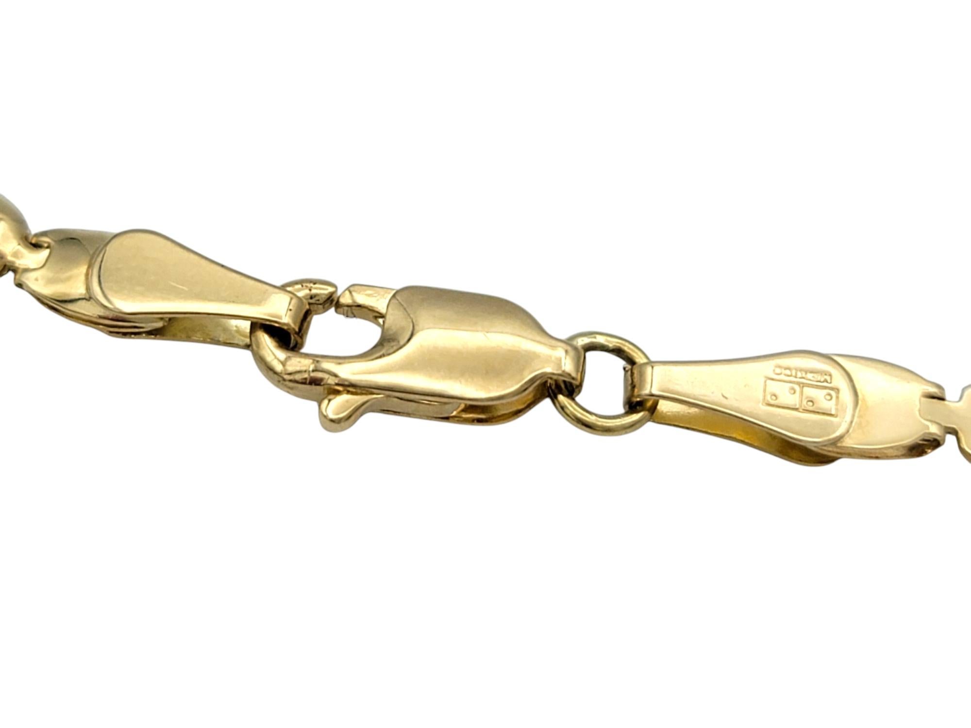 Collier à maillons d'accentuation en or jaune 14 carats avec péridot taille ronde de 5,16 carats au total en vente 1