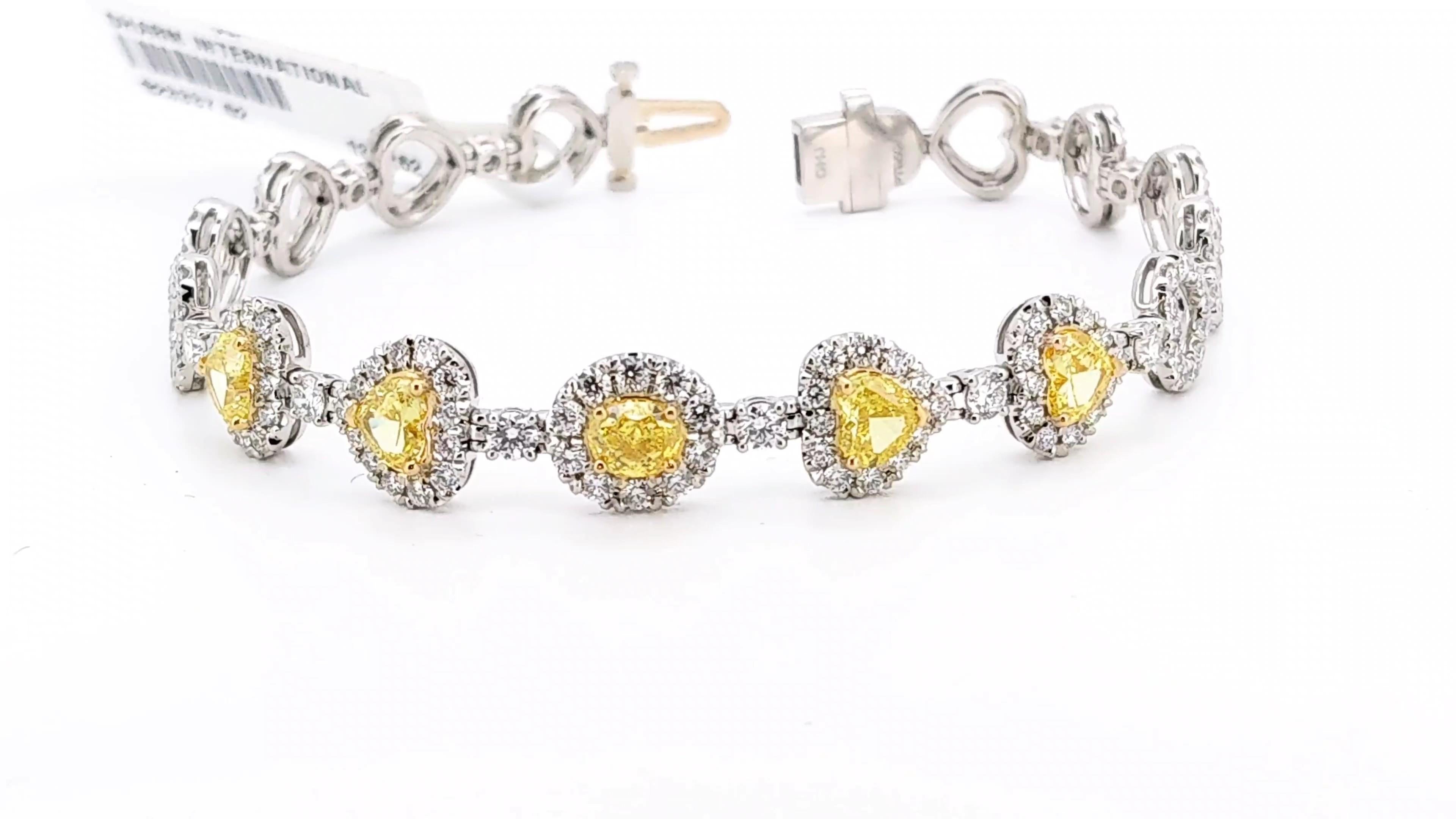 Bracciale con 5,16 carati di diamanti naturali bianchi e gialli in oro 18k e platino in vendita 4