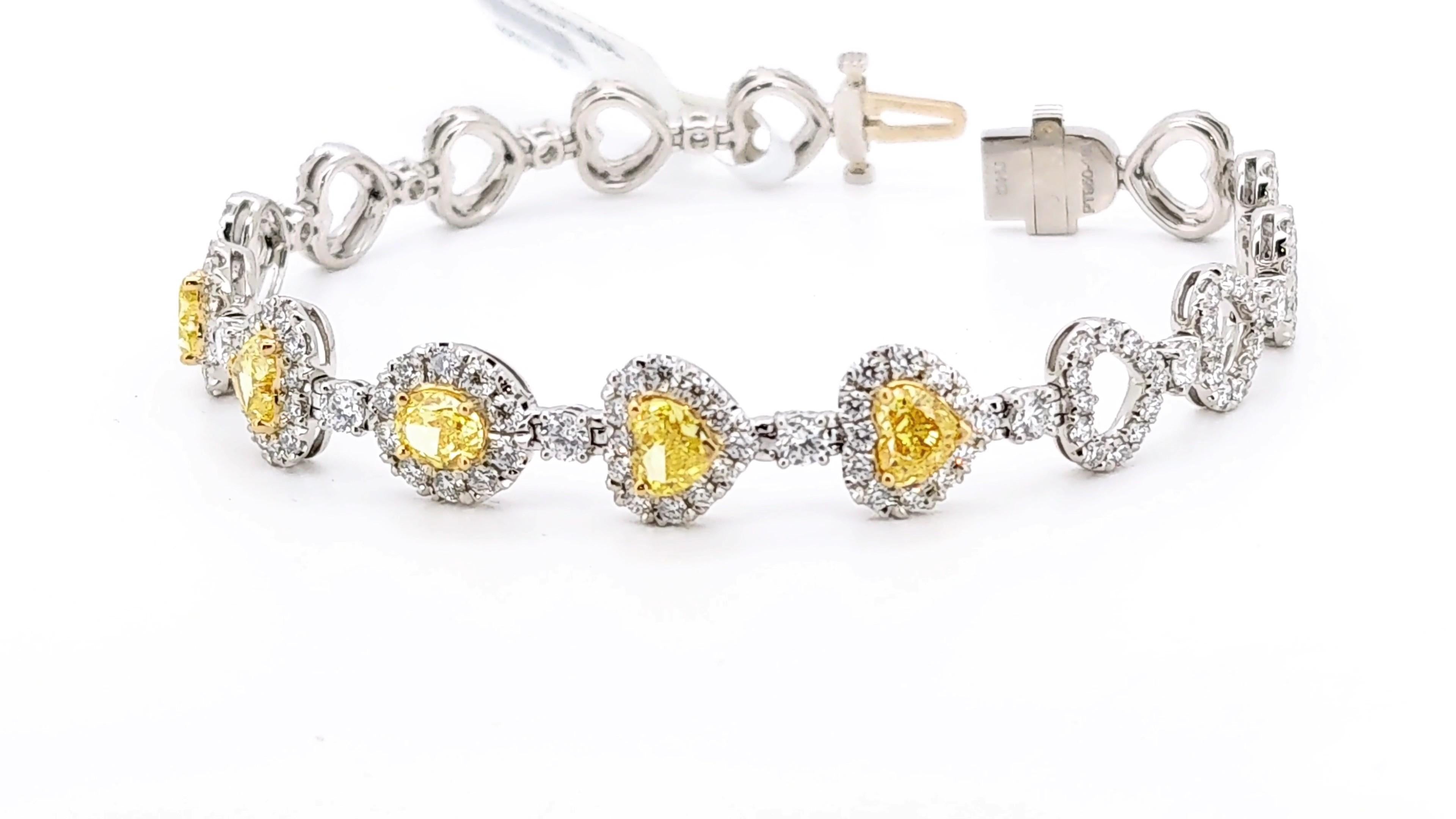 Bracciale con 5,16 carati di diamanti naturali bianchi e gialli in oro 18k e platino in vendita 5