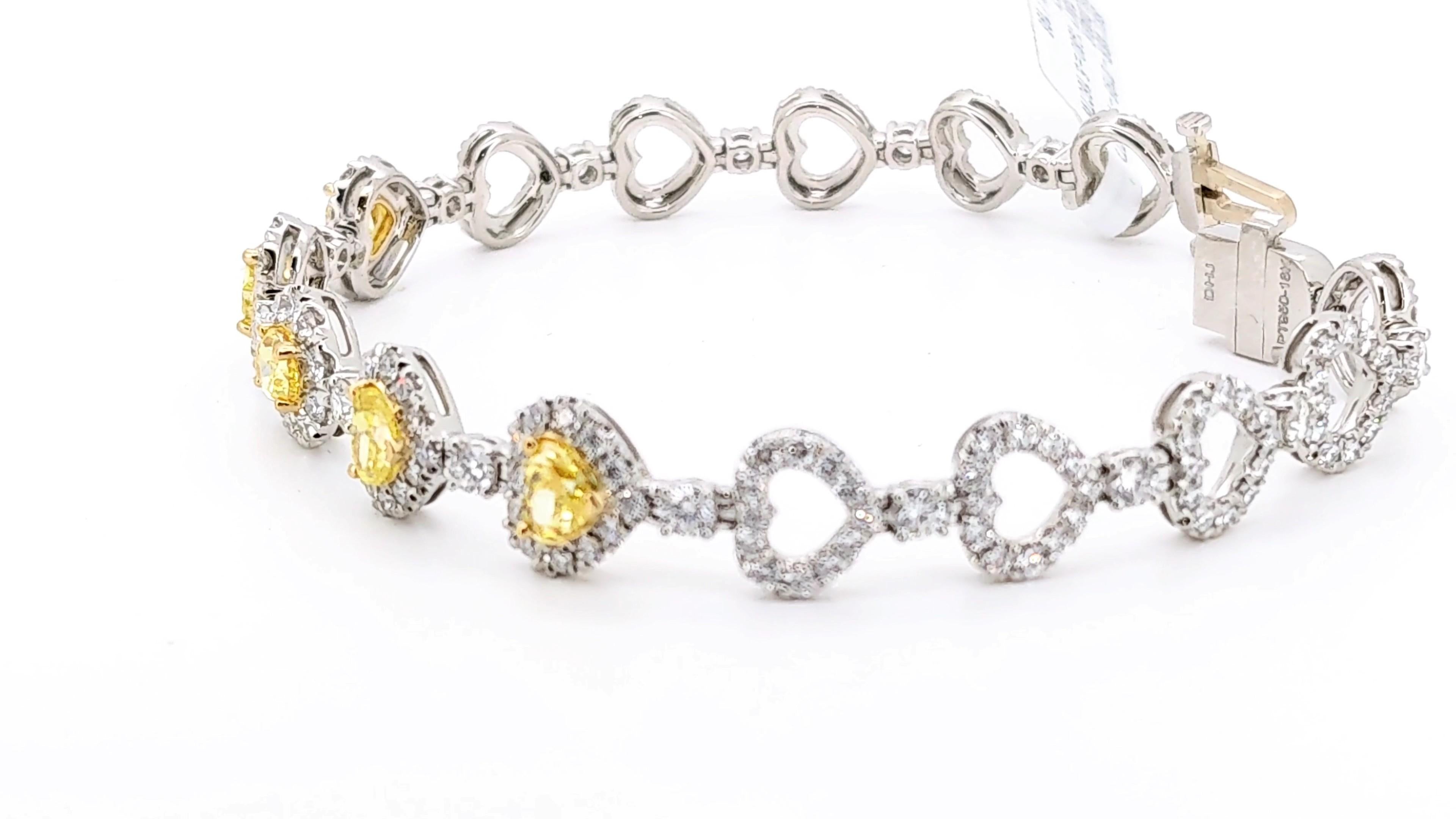 Bracciale con 5,16 carati di diamanti naturali bianchi e gialli in oro 18k e platino in vendita 6