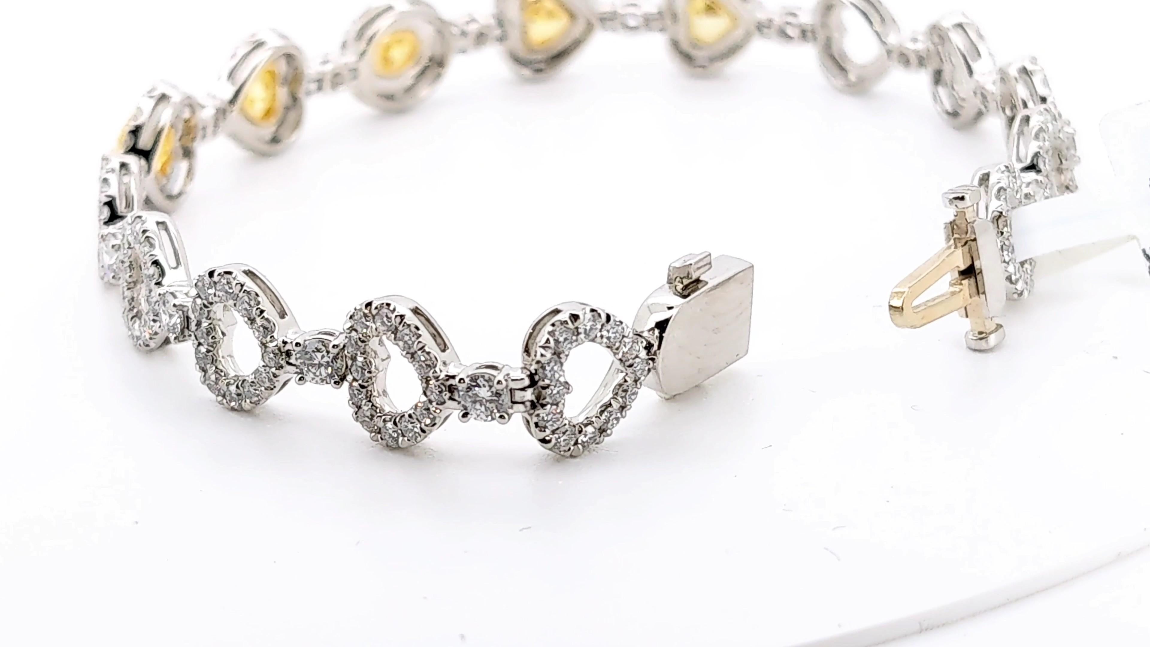 Bracciale con 5,16 carati di diamanti naturali bianchi e gialli in oro 18k e platino in vendita 7