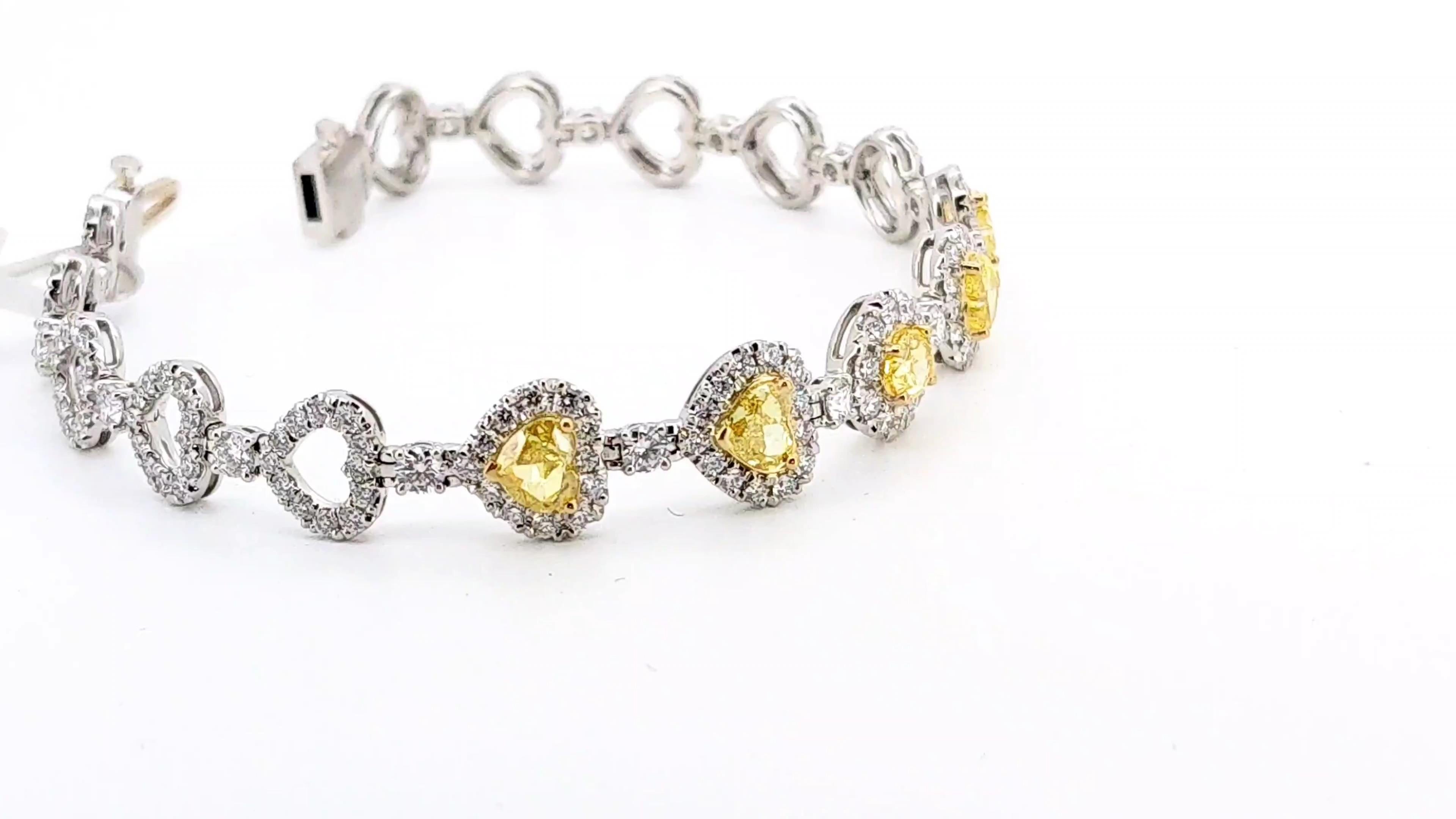 Bracciale con 5,16 carati di diamanti naturali bianchi e gialli in oro 18k e platino in vendita 2