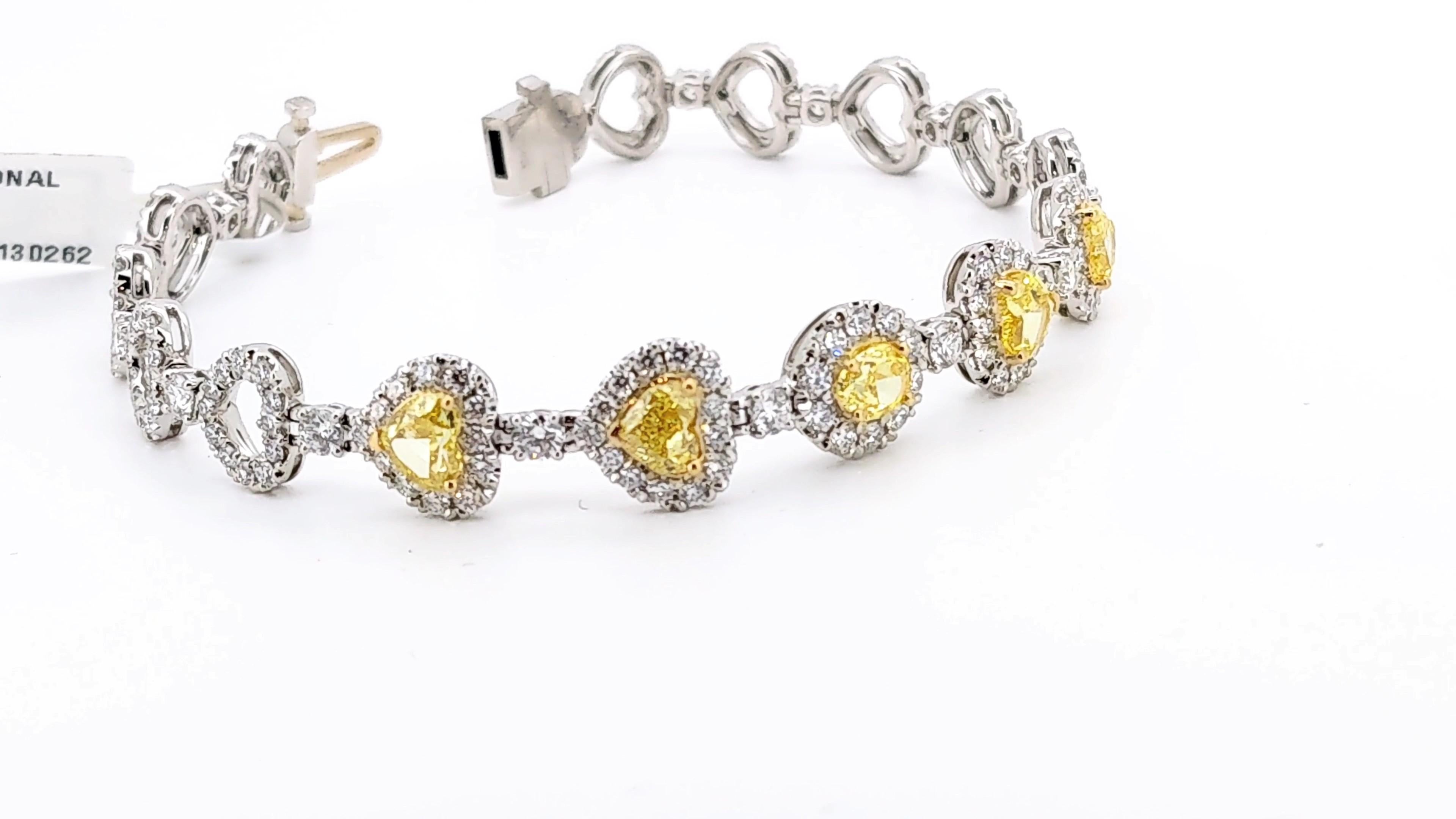 Bracciale con 5,16 carati di diamanti naturali bianchi e gialli in oro 18k e platino in vendita 3