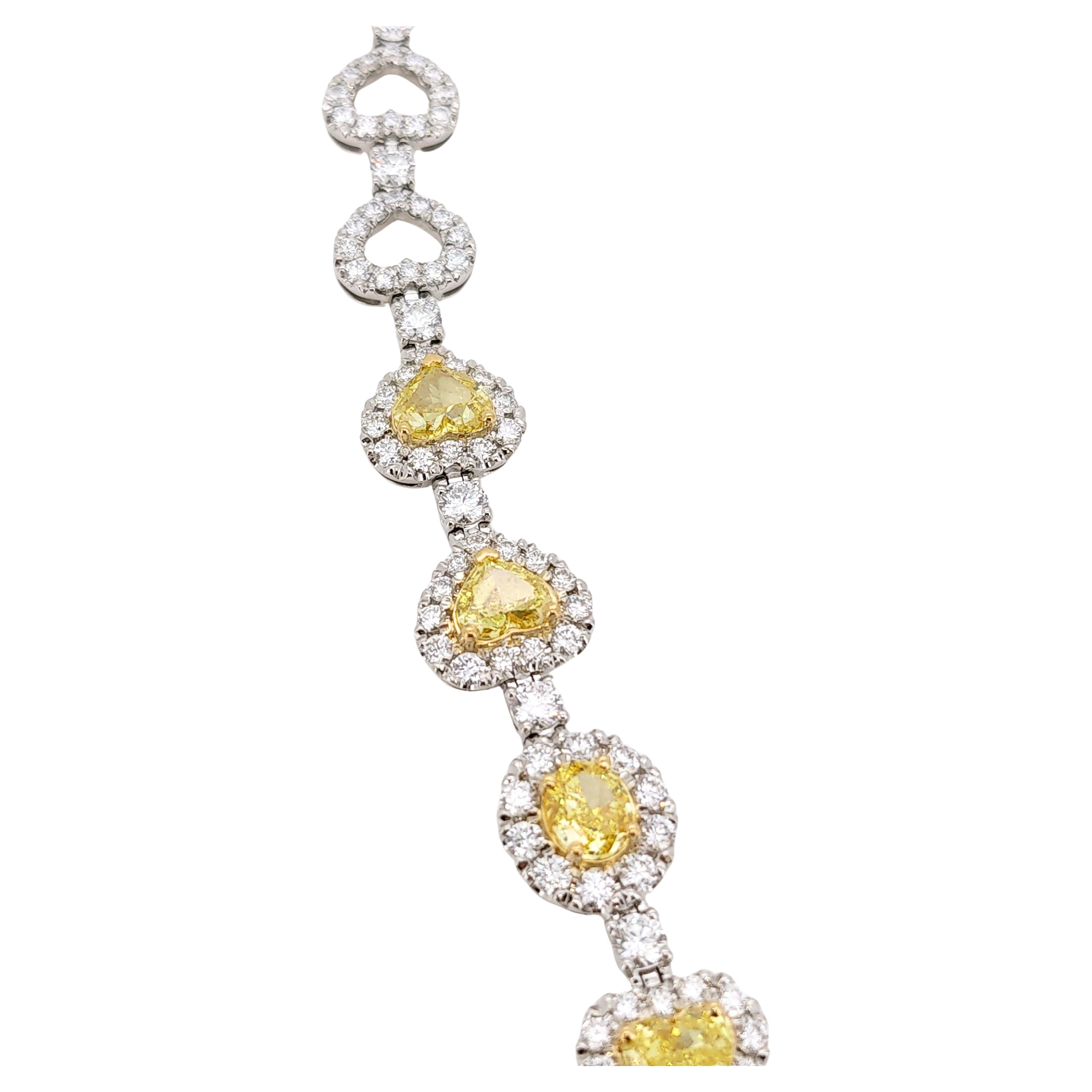 Pulsera de 5,16 quilates de diamantes blancos y amarillos naturales Oro de 18 quilates y platino 950