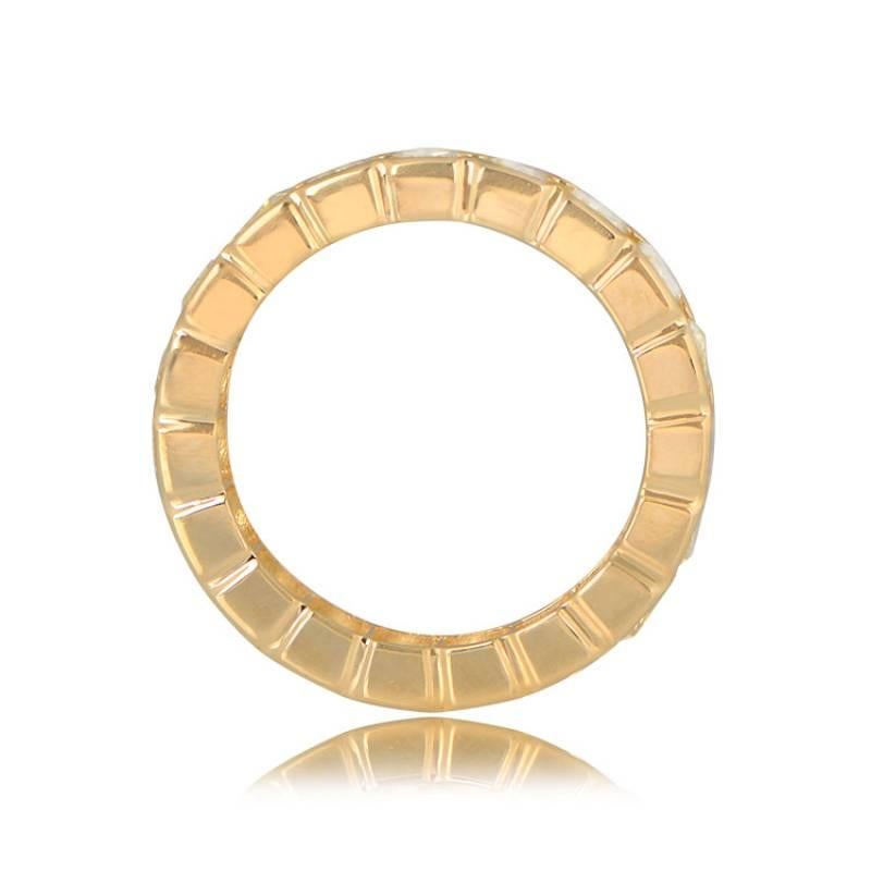 Women's 5.16ct Cushion Cut Fancy Yellow Diamond Eternity Band Ring, 18k Yellow Gold For Sale