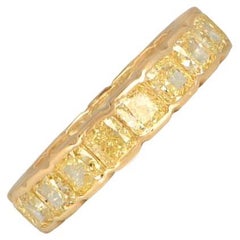 5.16ct Cushion Cut Fancy Yellow Diamond Eternity Band Ring, 18k Yellow Gold