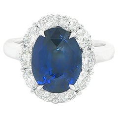 5.16ct GIA Certified Oval-Cut Blue Sapphire and Oval-Cut Diamond Ring in Plat.