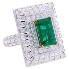 5.17 Carat Colombian Emerald & Baguette Diamond Rectangle Art Deco Frame Ring
