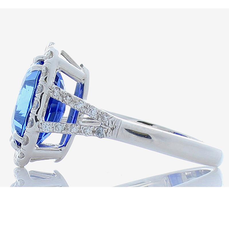 Contemporary AGL Certified 5.17 Carat Cushion Sapphire & Diamond Cocktail Ring in 18K Gold