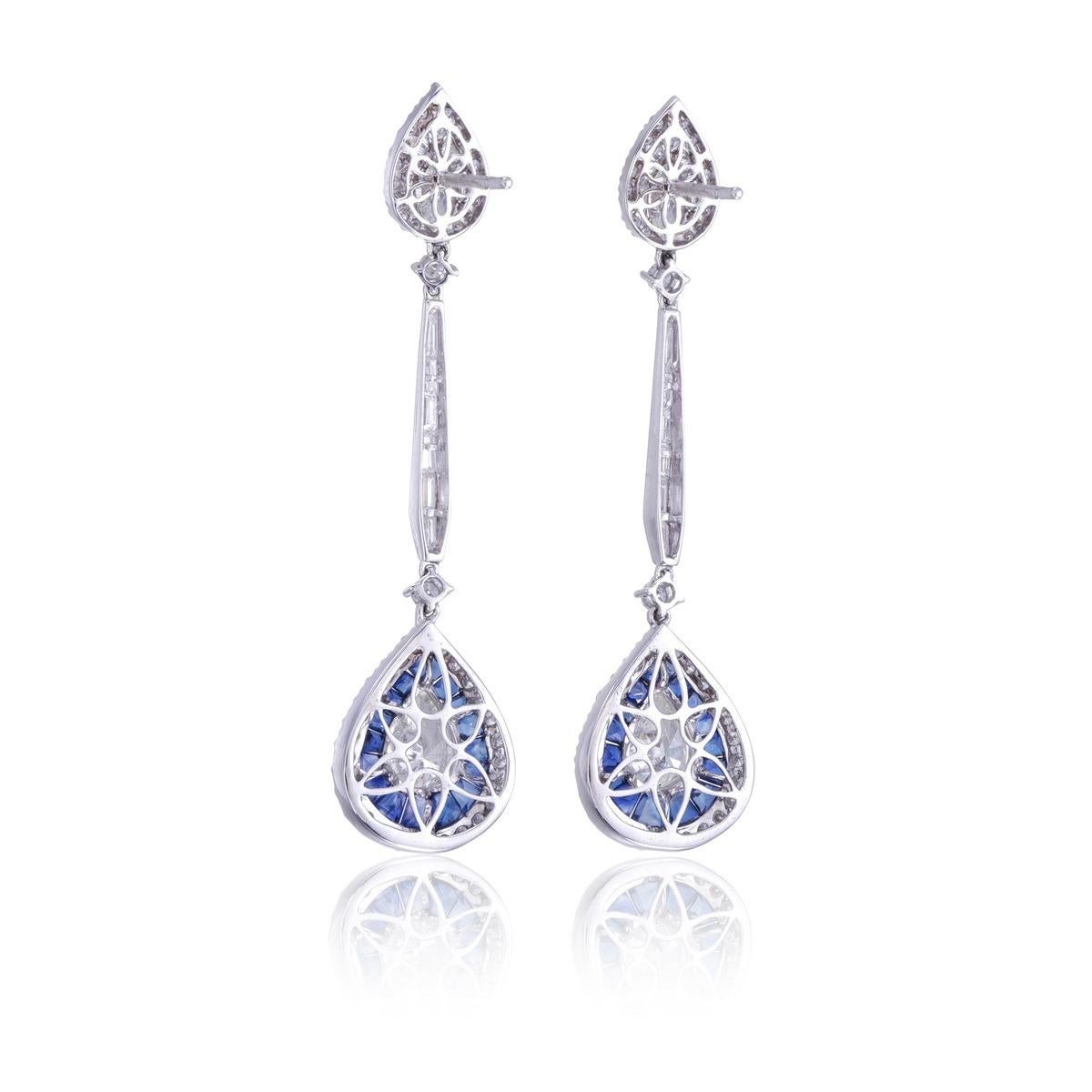 5.17 Carat Diamond Earrings with Blue Sapphire in 18K White Gold In New Condition For Sale In Bangkok, TH