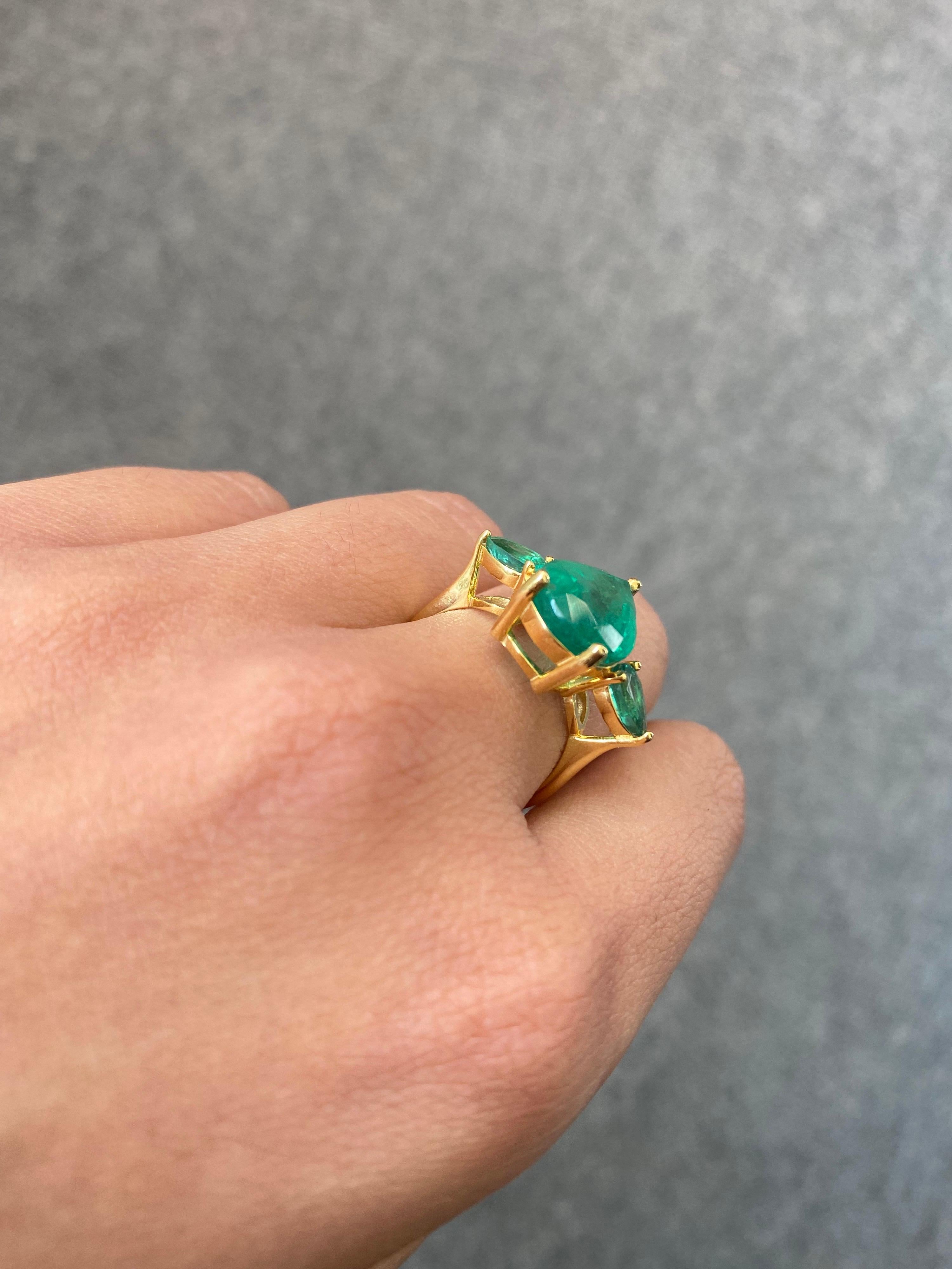 Modern 5.17 Carat Emerald Three Stone Engagement Ring