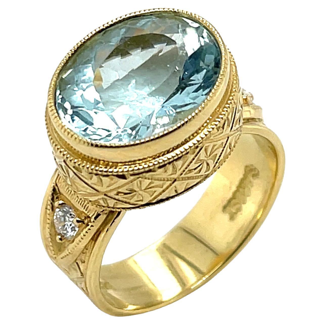 Aquamarine and Diamond Band Ring in 18k Yellow Gold, 5.17 Carats