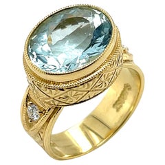 Aquamarine and Diamond Band Ring in 18k Yellow Gold, 5.17 Carats