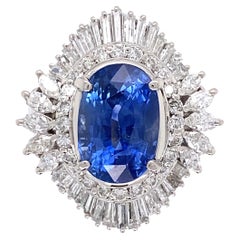 5.17 Carat Sapphire and Diamond Platinum Cocktail Ring Estate Fine Jewelry