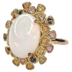 5.17cttw Ethiopian Opal and Multi Sapphire Sterling Silver Ring
