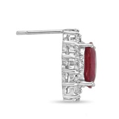5,17 tcw 14K Rubí natural rojo rosado de talla ovalada y diamantes Pendientes de oro con halo