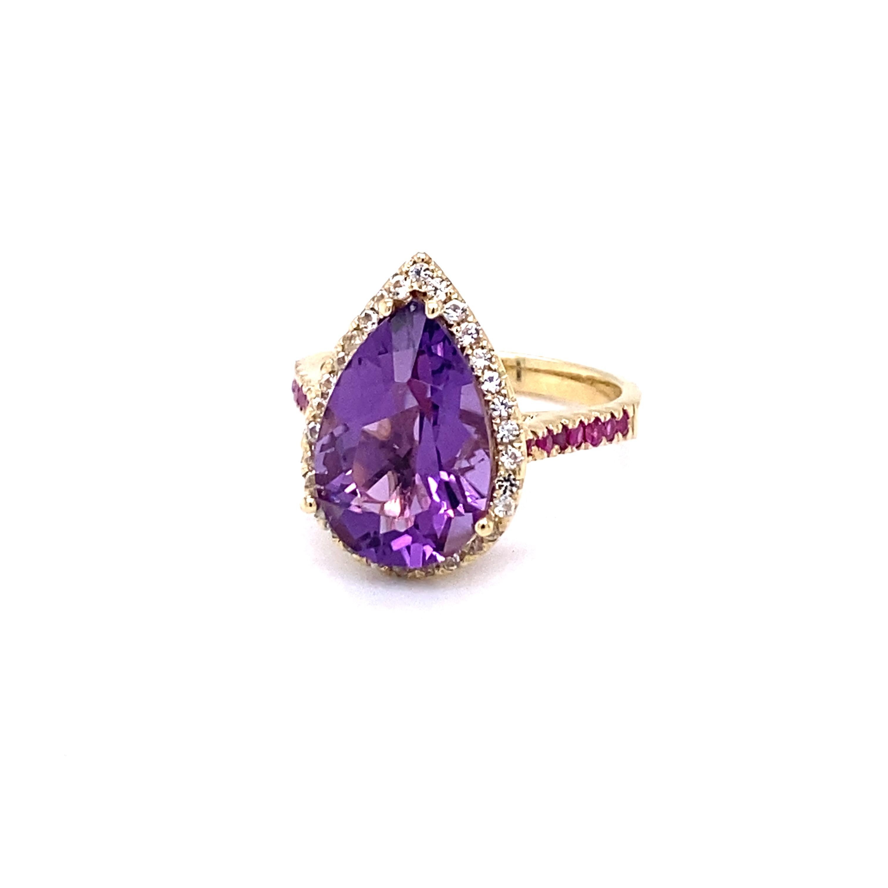 Contemporary 5.18 Carat Amethyst Pink Sapphire White Sapphire 14K Yellow Gold Cocktail Ring