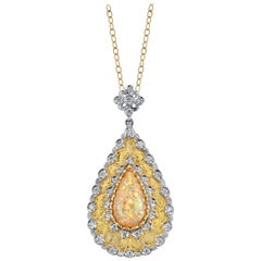 5.18 Carat Australian Opal Pear Shape, Diamond Yellow Gold Italian Drop Necklace