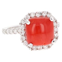 5.18 Carat Coral and Diamond White Gold Bridal Ring