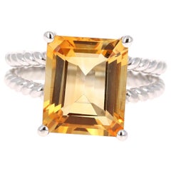 5.18 Carat Emerald Cut Citrine Quartz White Gold Cocktail Ring