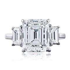 5.18 Carat Emerald Cut Diamond F SI1 Three Stone Engagement Ring