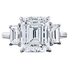 5.18 Carat Emerald Cut Diamond F SI1 Three Stone Engagement Ring