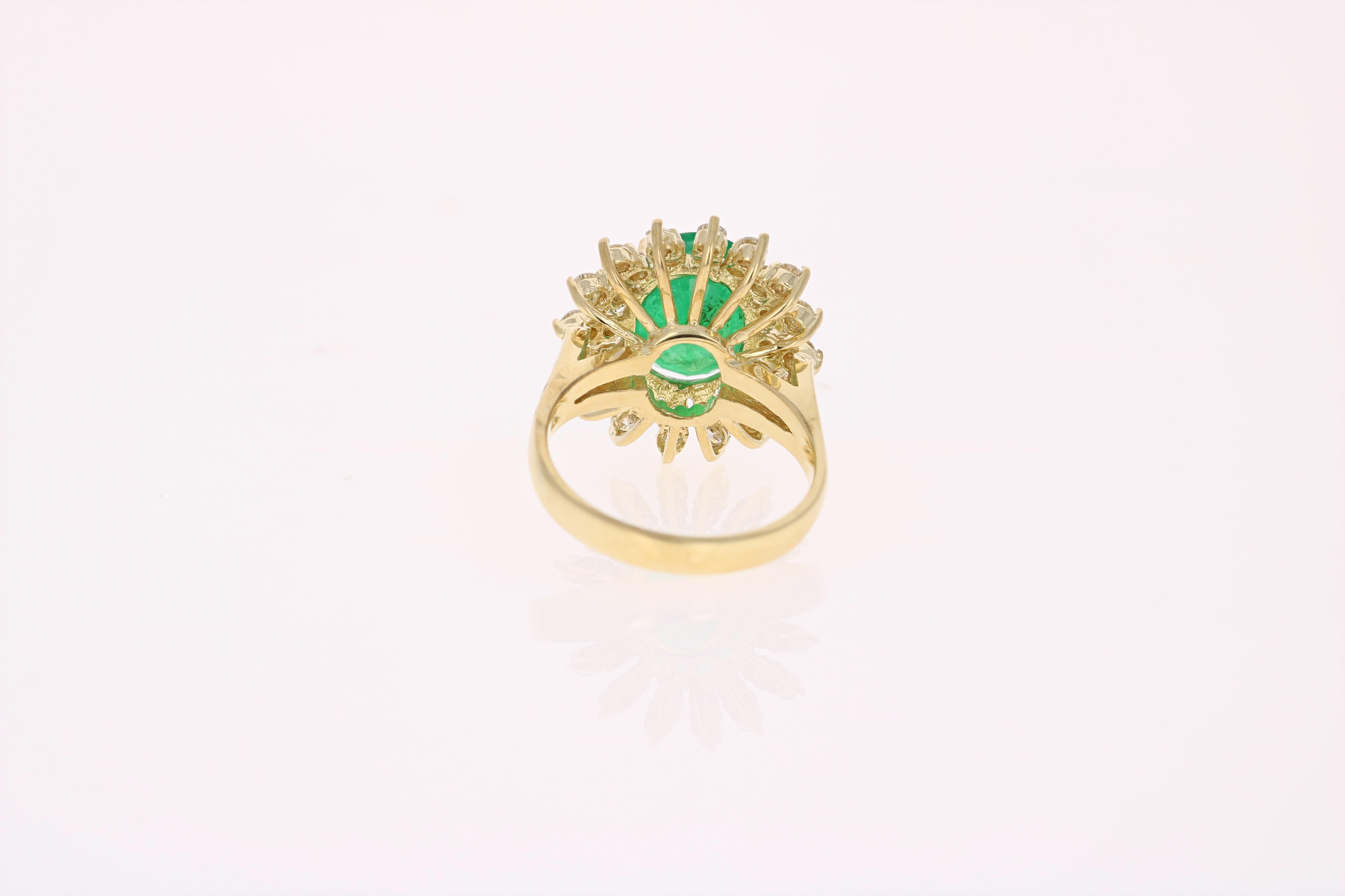 Oval Cut 5.18 Carat Emerald Diamond 18 Karat Yellow Gold Cocktail Ring