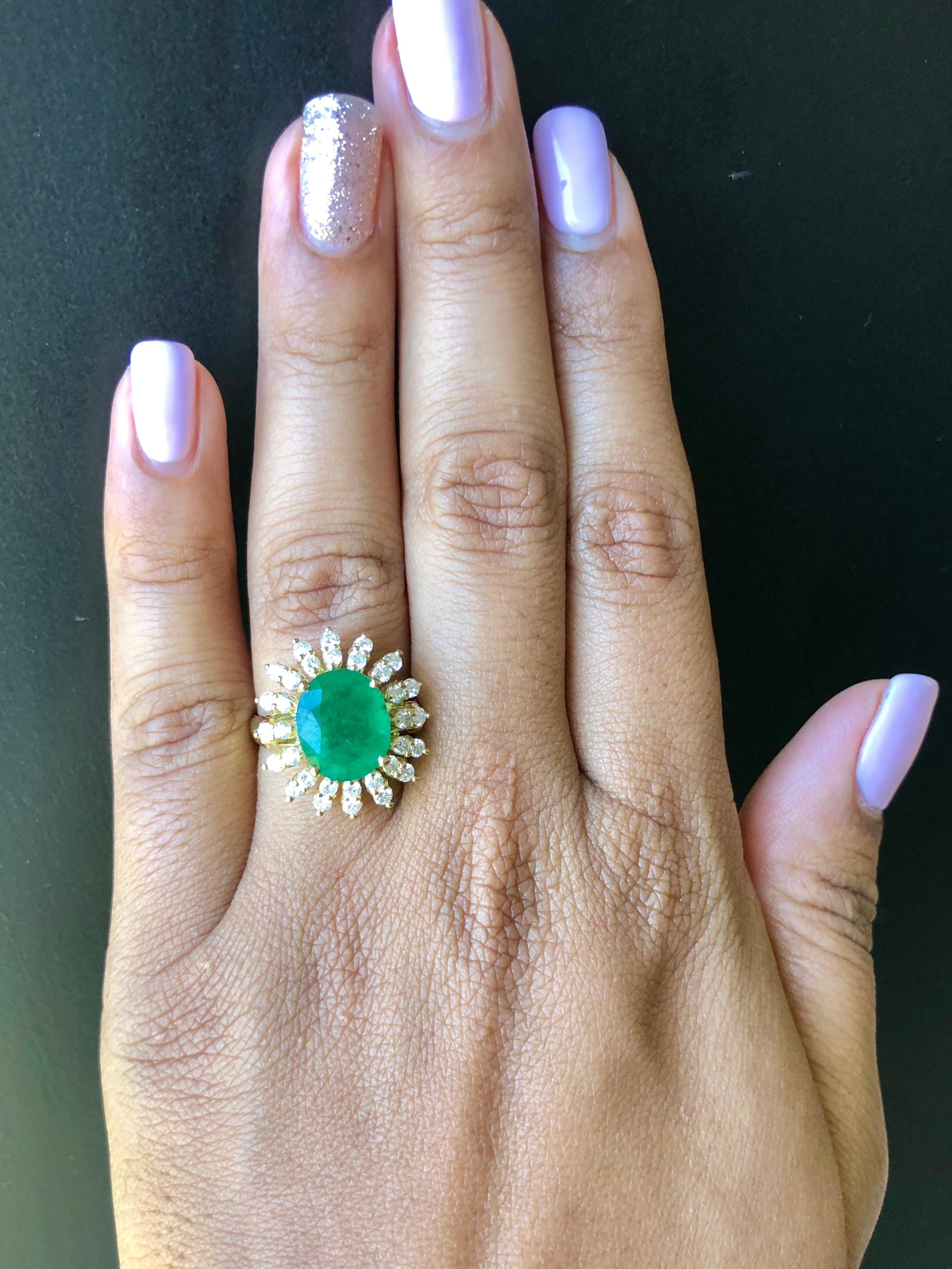 5.18 Carat Emerald Diamond 18 Karat Yellow Gold Cocktail Ring In New Condition In Los Angeles, CA