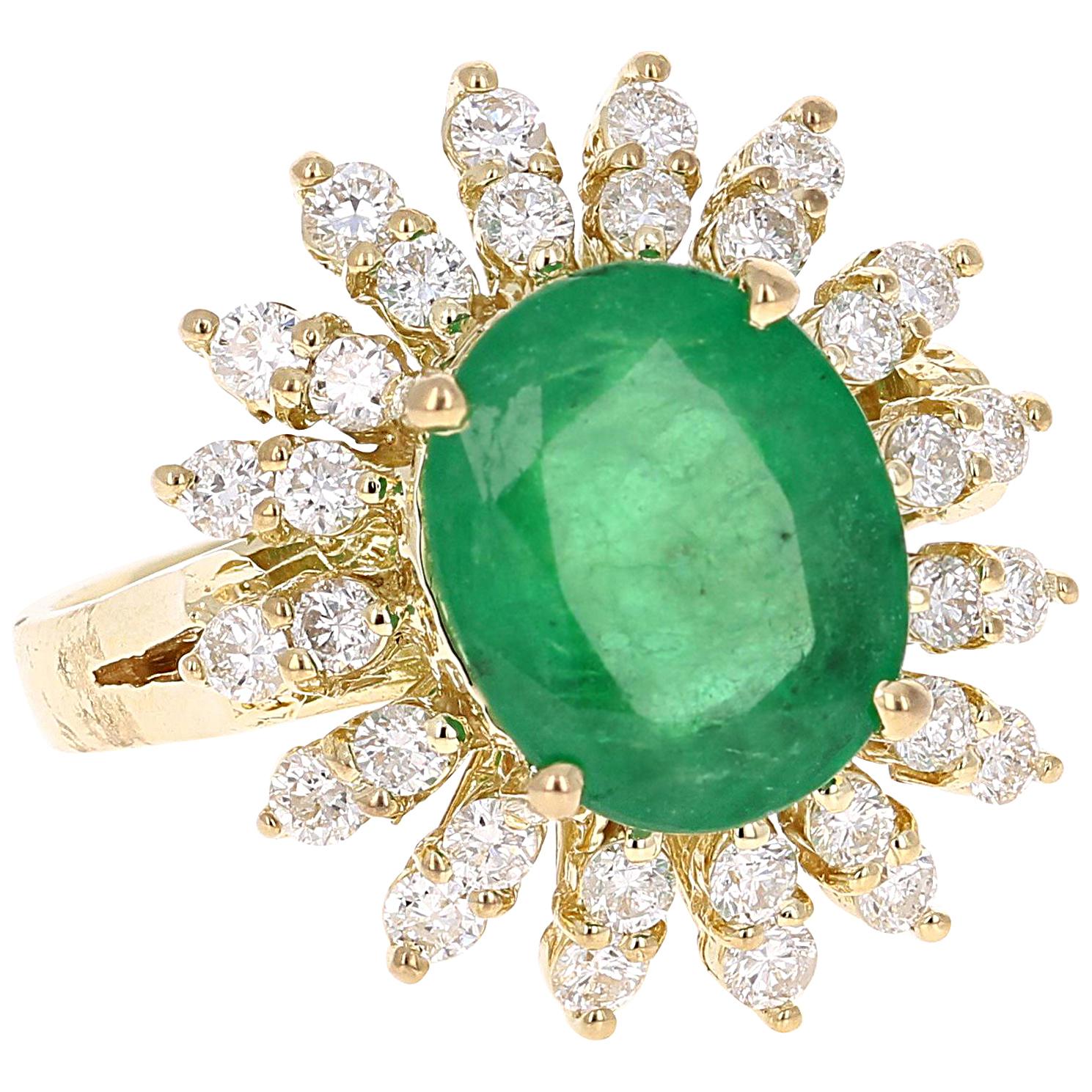 5.18 Carat Emerald Diamond 18 Karat Yellow Gold Cocktail Ring