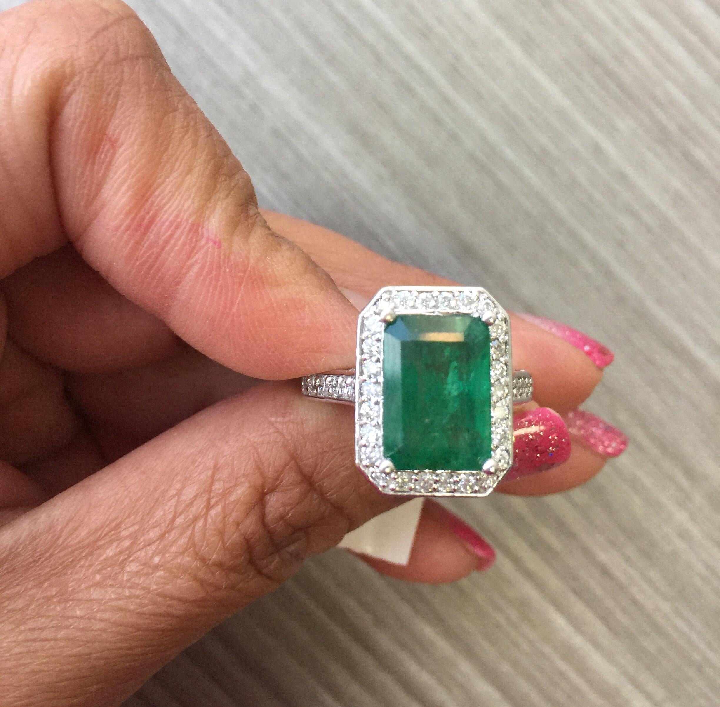 5.18 Carat Emerald Diamond White Gold Engagement Ring 5