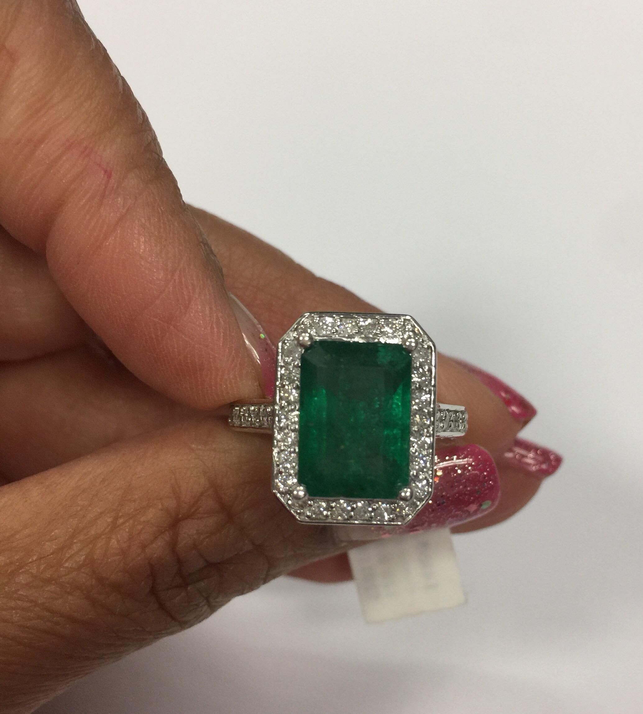 5.18 Carat Emerald Diamond White Gold Engagement Ring 6
