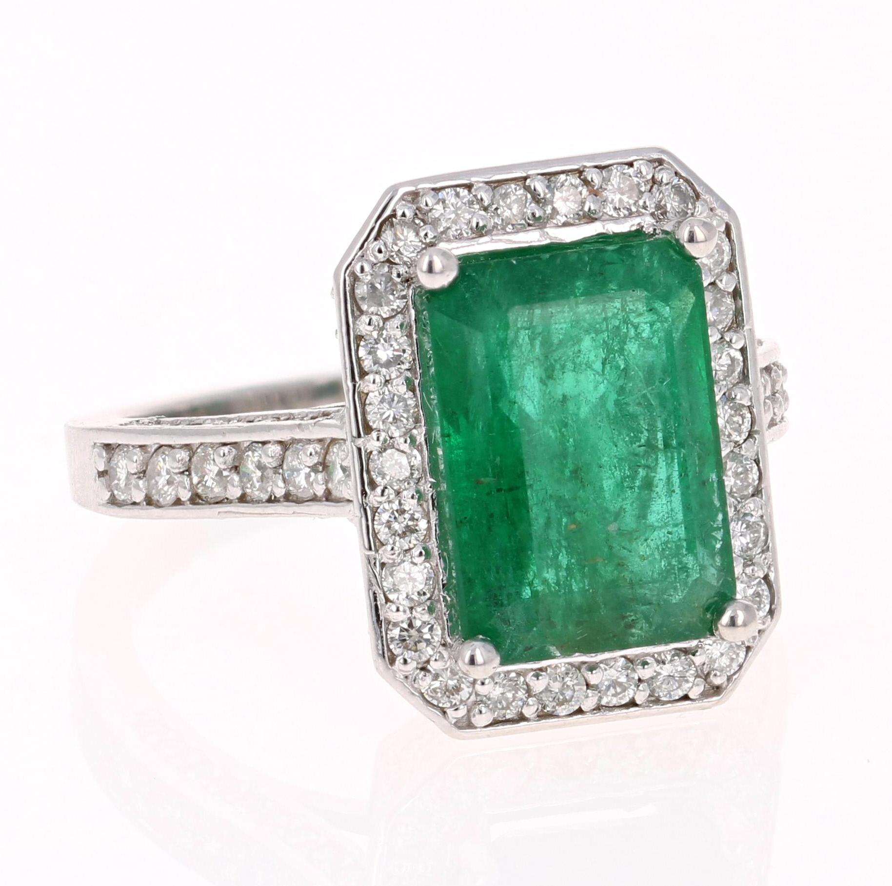 Modern 5.18 Carat Emerald Diamond White Gold Engagement Ring