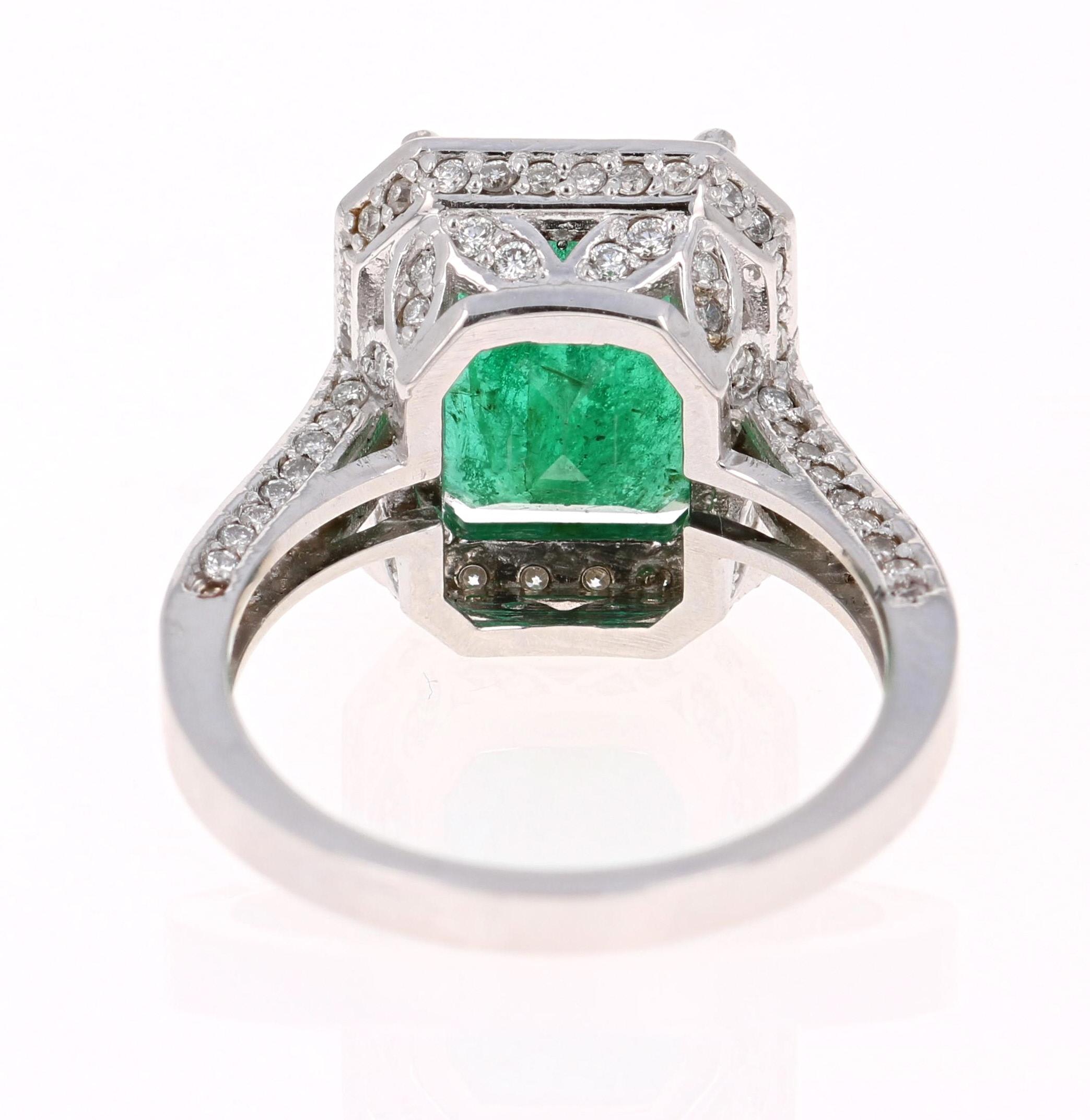 Emerald Cut 5.18 Carat Emerald Diamond White Gold Engagement Ring