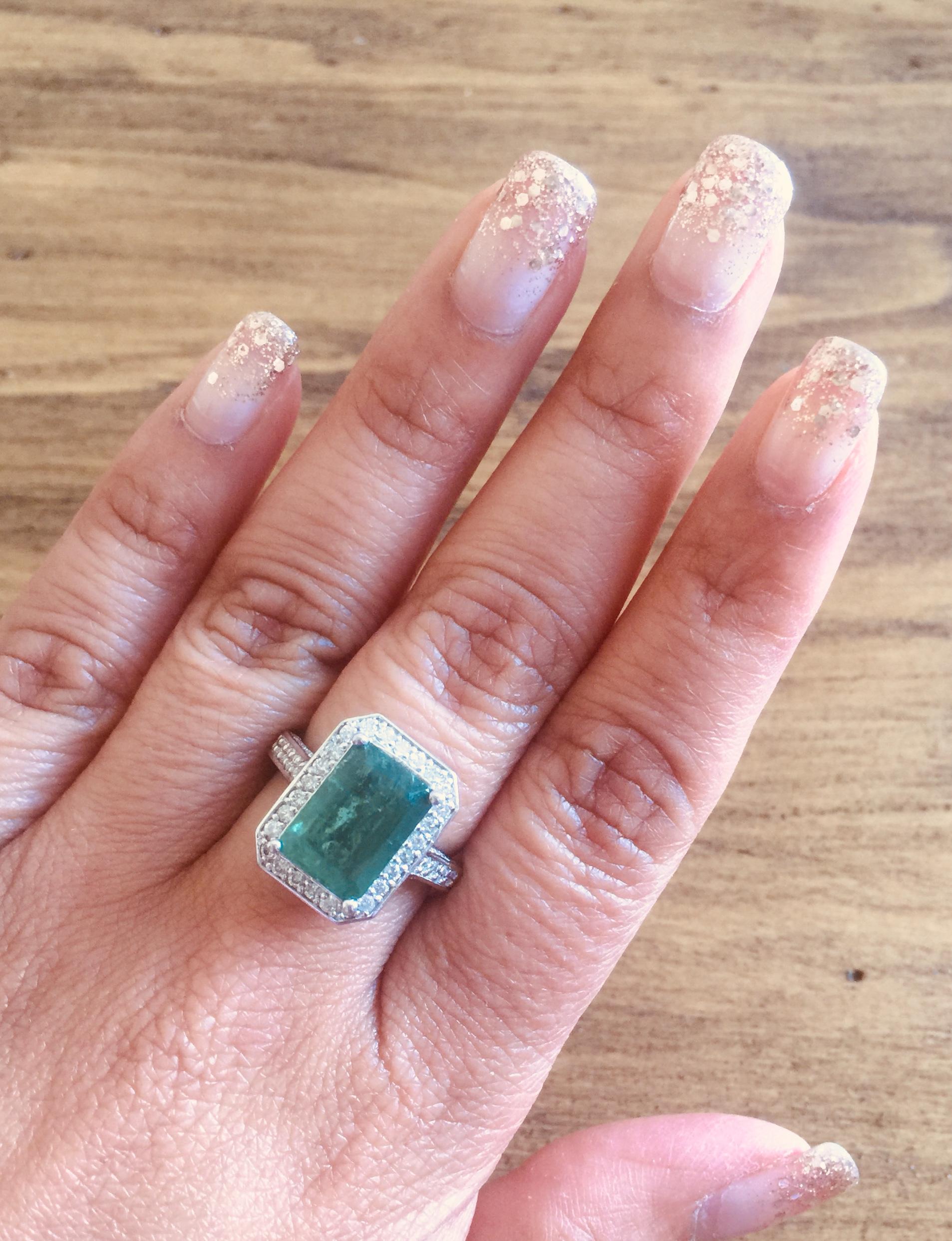 5.18 Carat Emerald Diamond White Gold Engagement Ring In New Condition In Los Angeles, CA