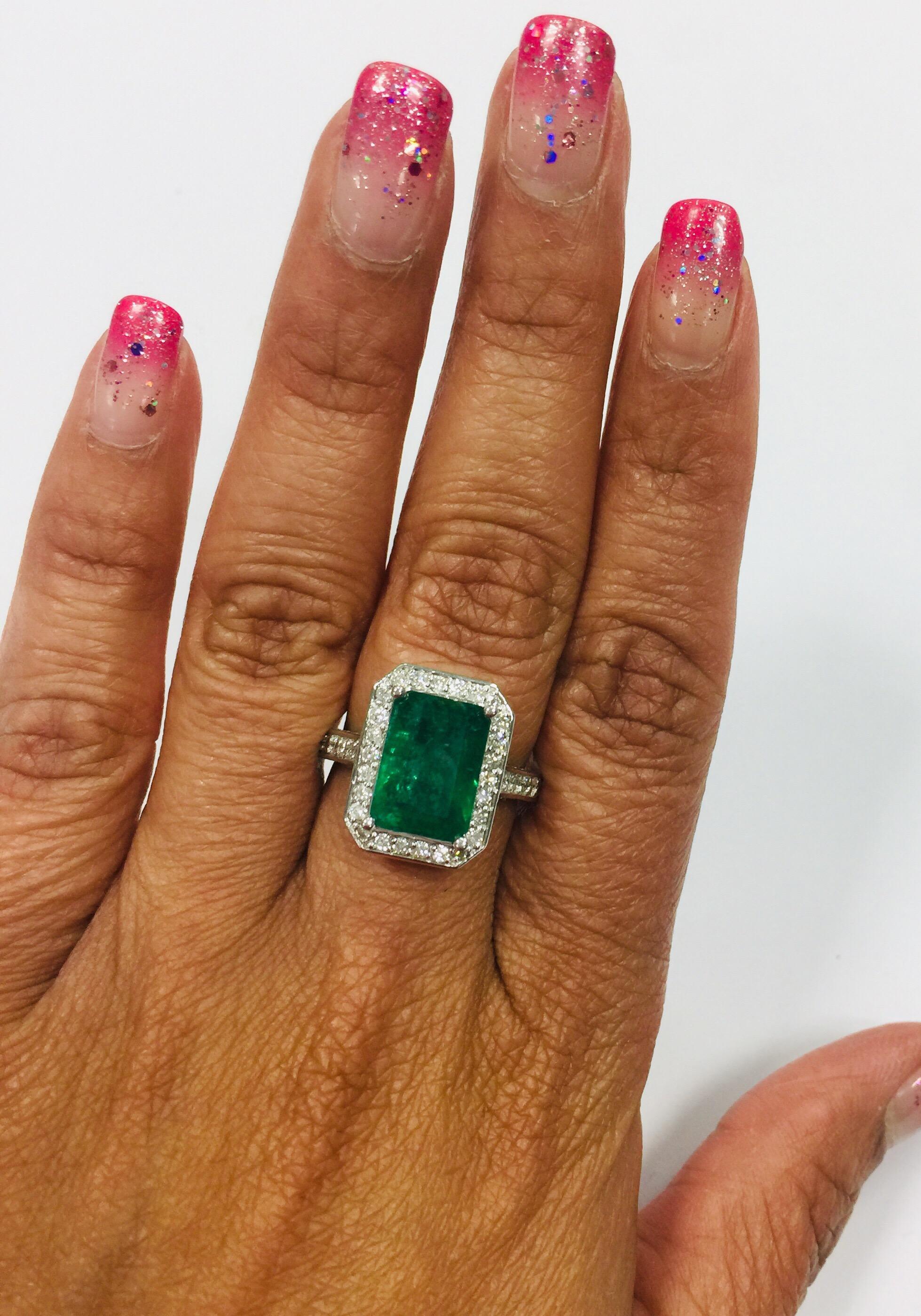 5.18 Carat Emerald Diamond White Gold Engagement Ring 1