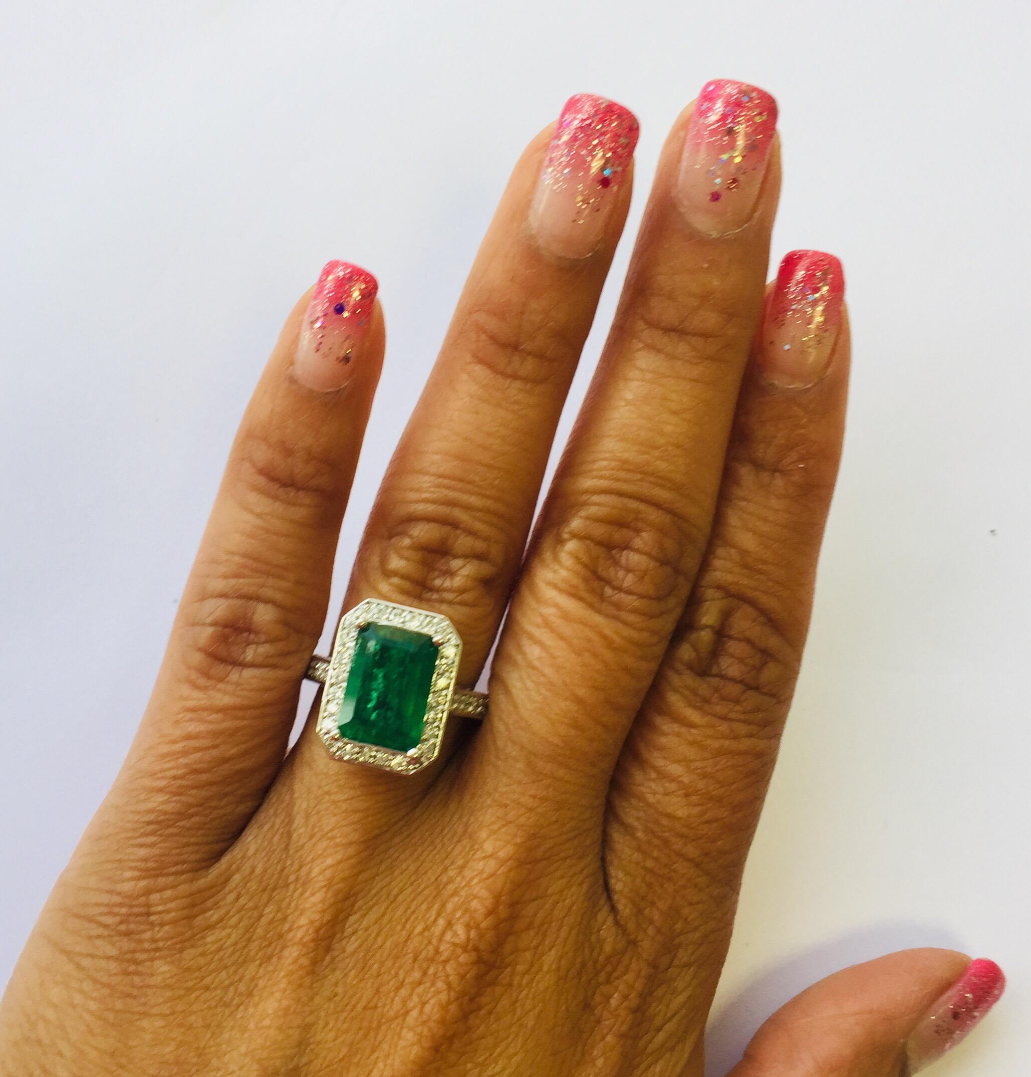 5.18 Carat Emerald Diamond White Gold Engagement Ring 2