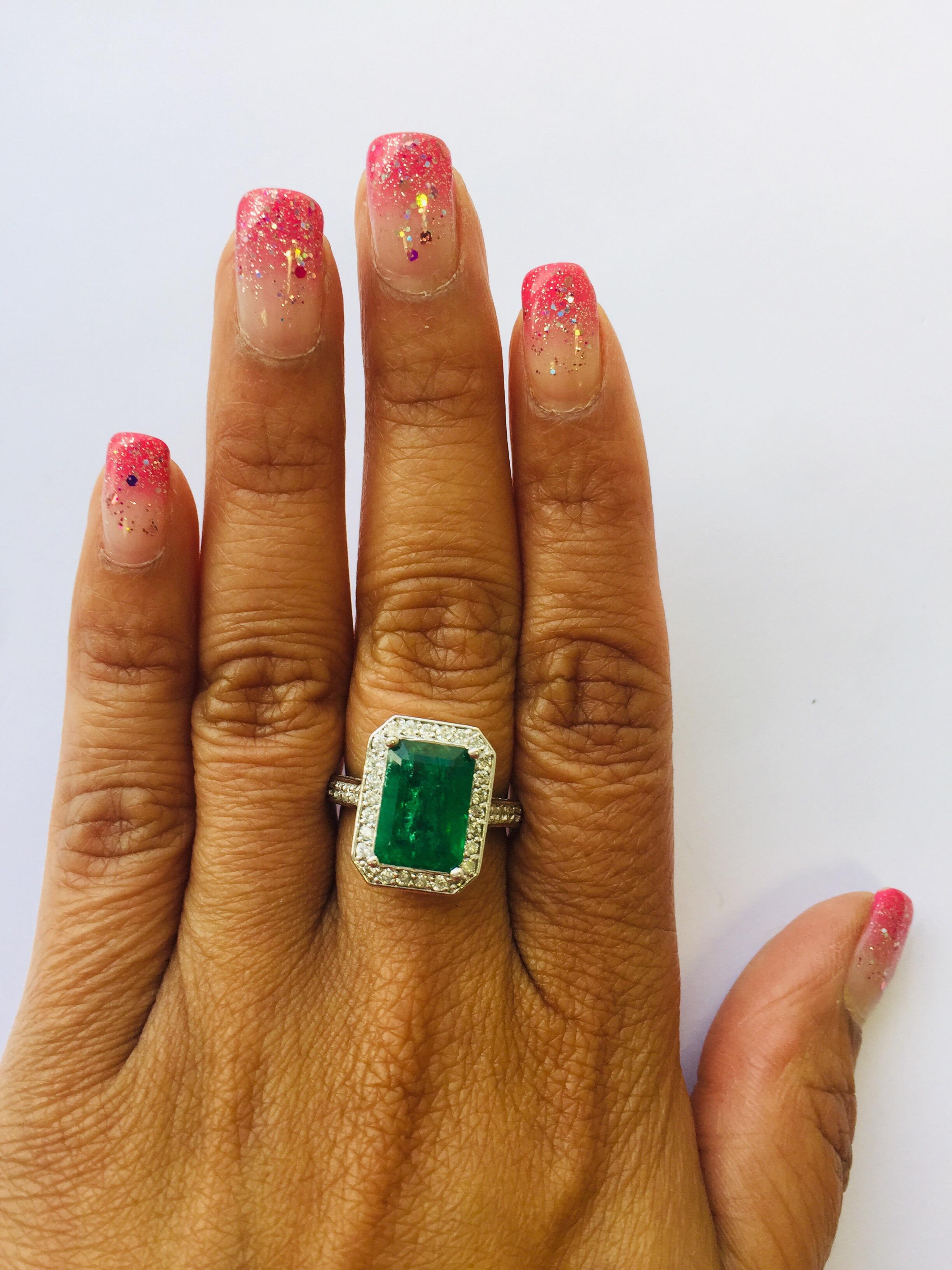 5.18 Carat Emerald Diamond White Gold Engagement Ring 3