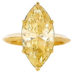 5.18 Carat Fancy Yellow Marquis-Cut Diamond 18k Gold Engagement Ring GIA Report