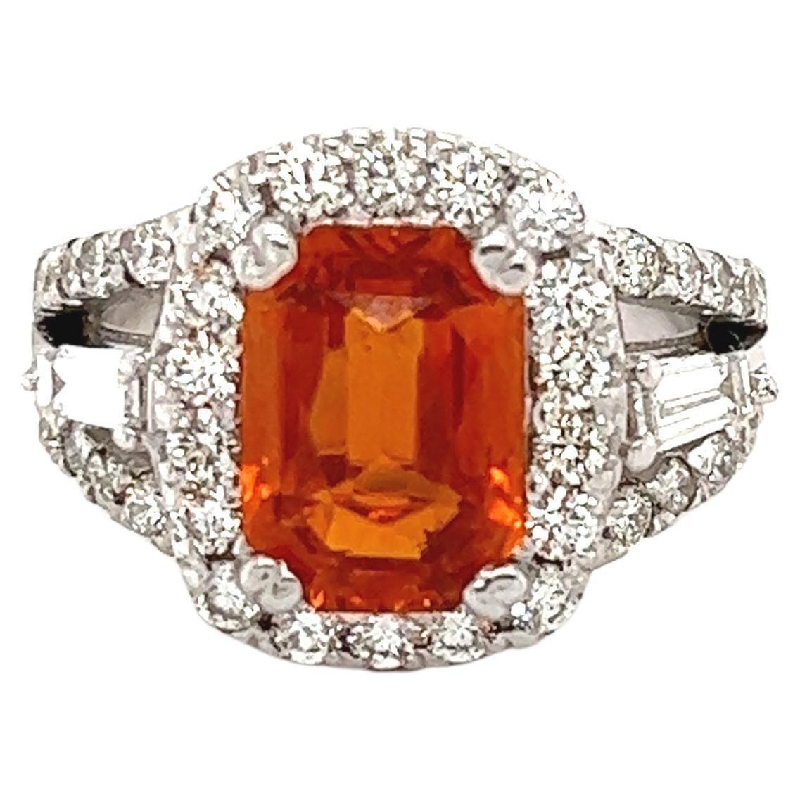 5.18 Carat GIA Certified Orange Sapphire Diamond 18 Karat White Gold Ring