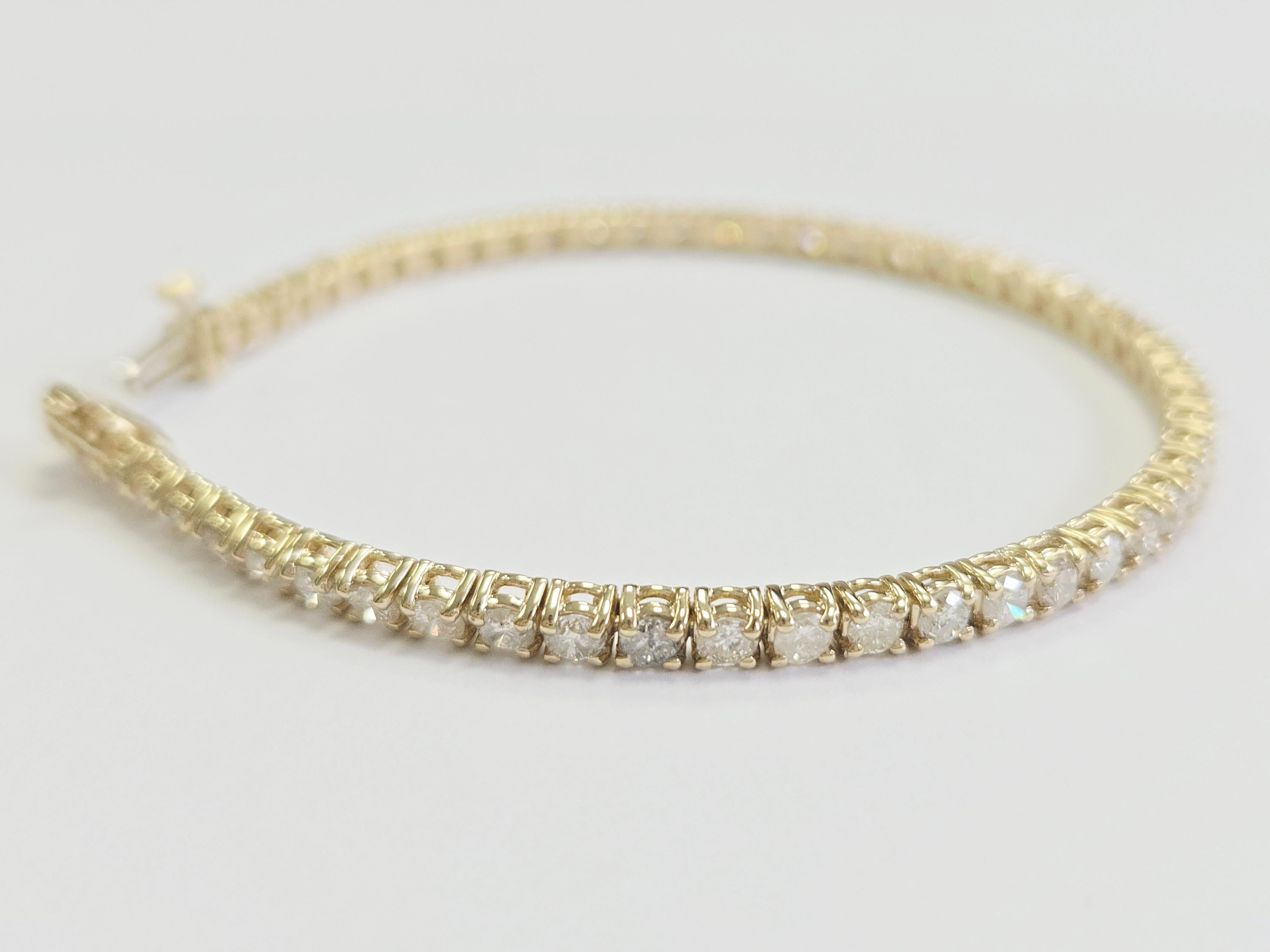 Brilliant Cut 5.18 Carat Natural Diamond Tennis Bracelet 14 Karat Yellow Gold