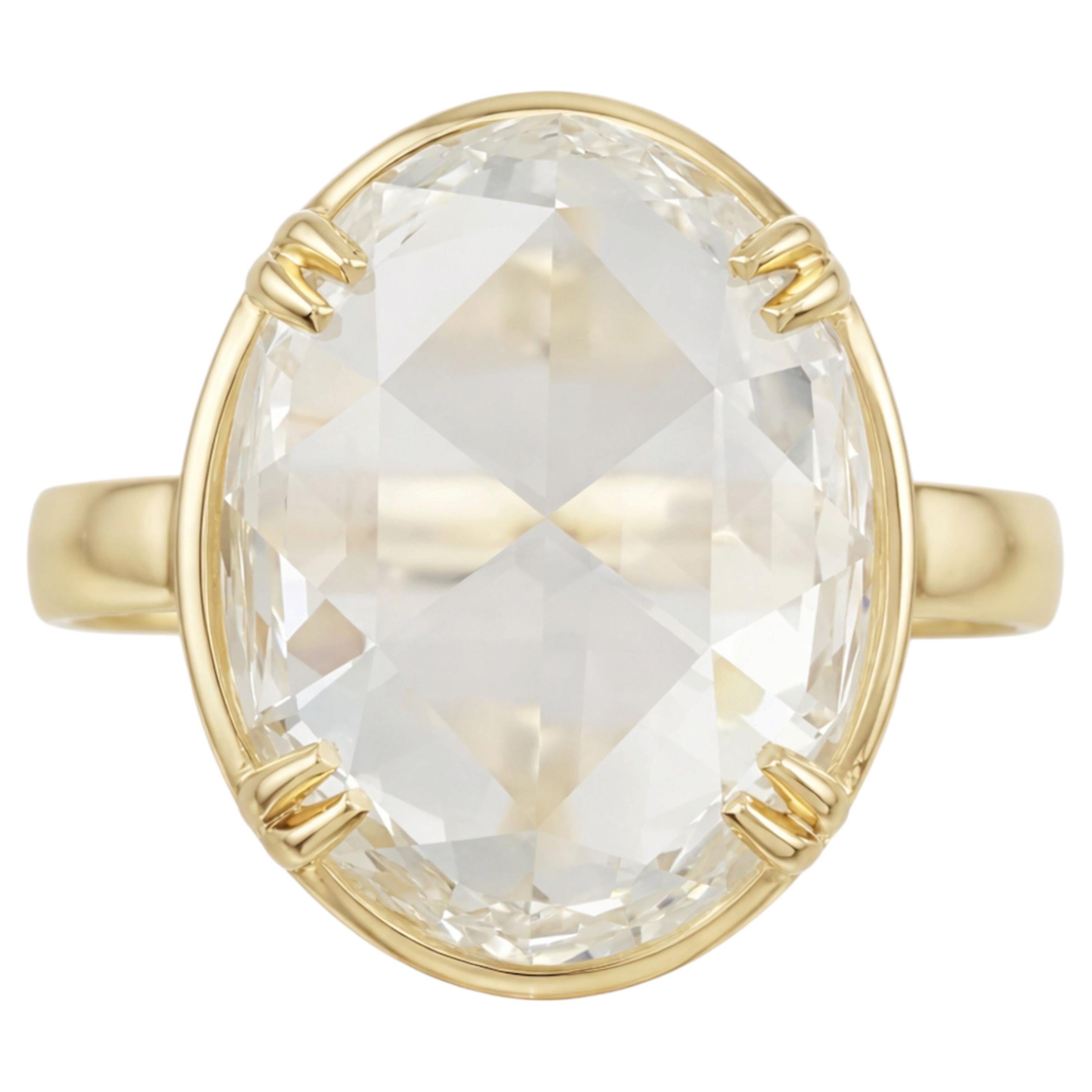 Bague de fiançailles solitaire en or jaune 18 carats, diamant ovale taillé en rose, 5,18 carats