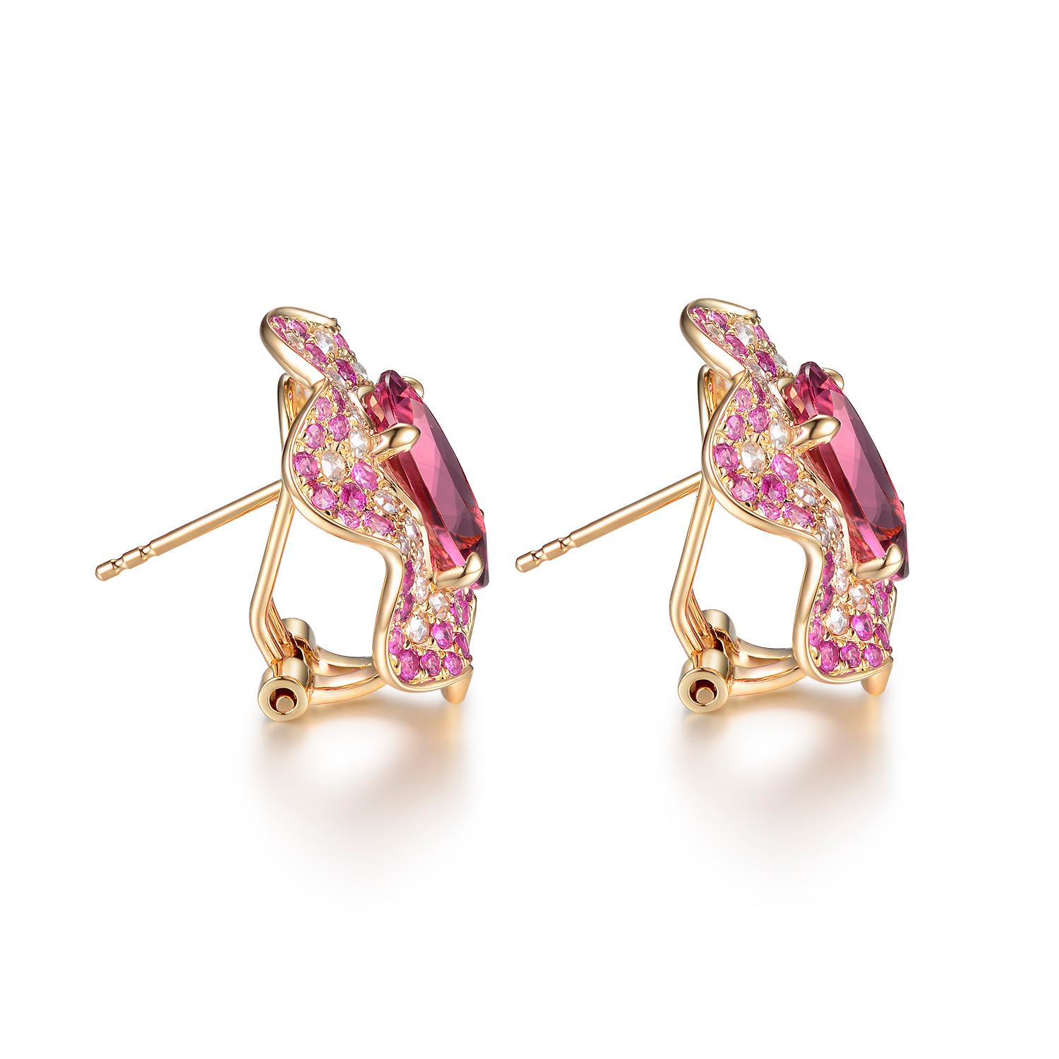 Contemporary IGI CERTIFIED 5.18 Carat Pink Rubellite Tourmaline Diamond Ruby Earrings For Sale
