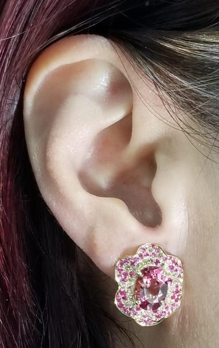 Women's IGI CERTIFIED 5.18 Carat Pink Rubellite Tourmaline Diamond Ruby Earrings For Sale